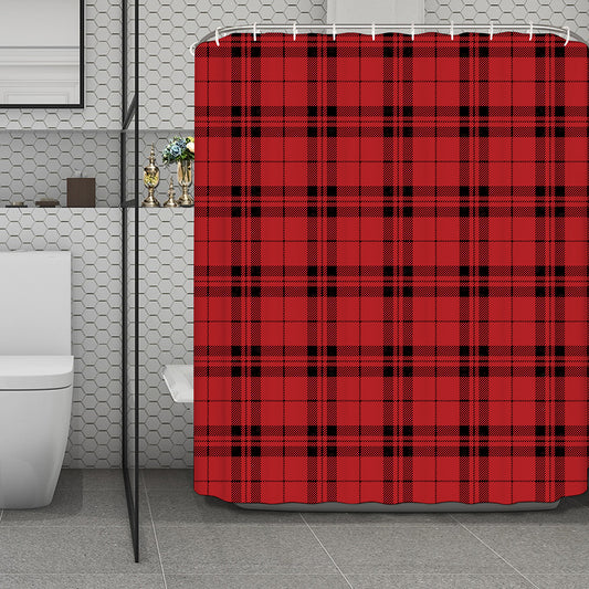 Red And Black Tartan Pattern Print Polyester Shower Curtain