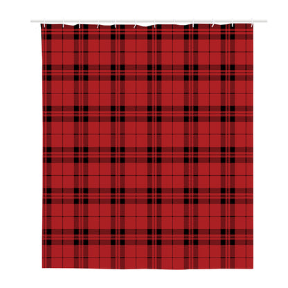 Red And Black Tartan Pattern Print Polyester Shower Curtain