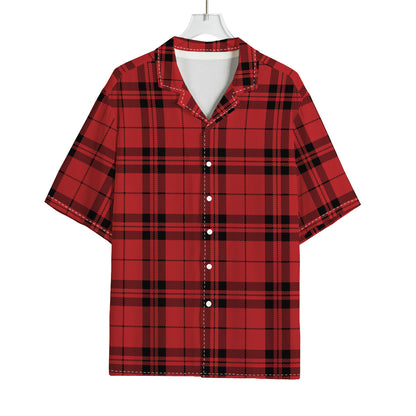Red And Black Tartan Pattern Print Rayon Hawaiian Shirt
