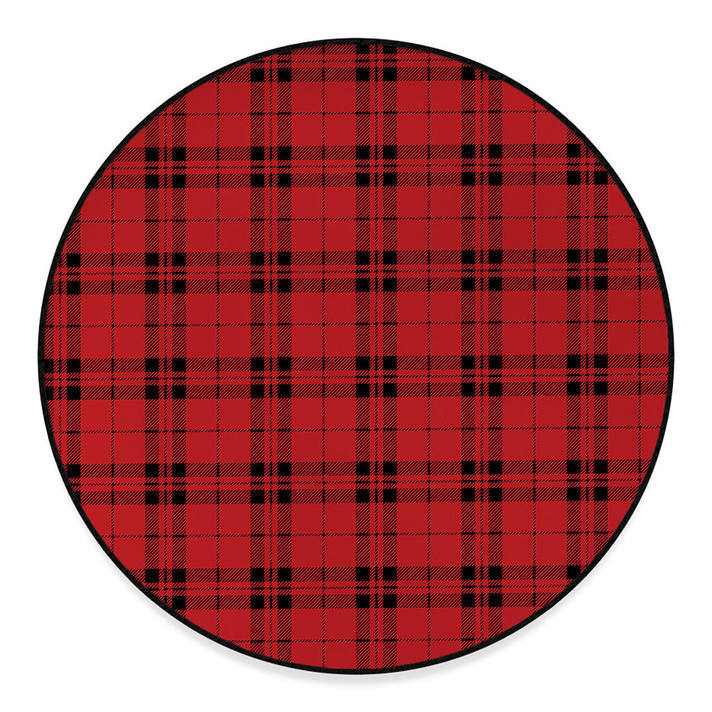 Red And Black Tartan Pattern Print Round Floor Mat