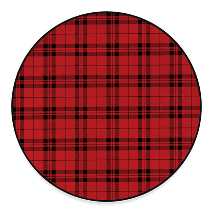 Red And Black Tartan Pattern Print Round Floor Mat