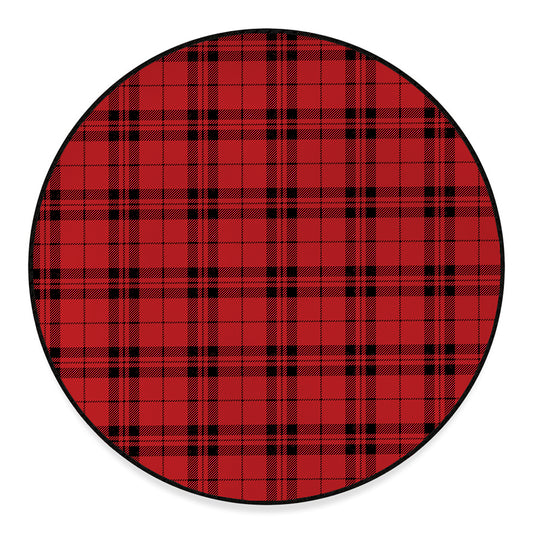 Red And Black Tartan Pattern Print Round Floor Mat