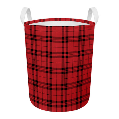 Red And Black Tartan Pattern Print Round Laundry Basket