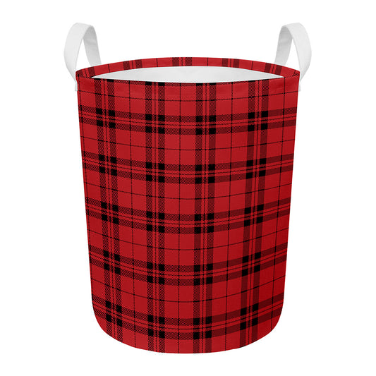 Red And Black Tartan Pattern Print Round Laundry Basket