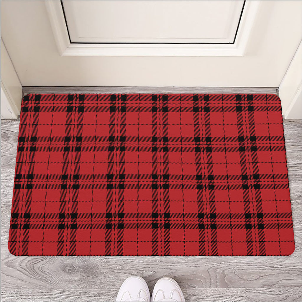 Red And Black Tartan Pattern Print Rubber Doormat