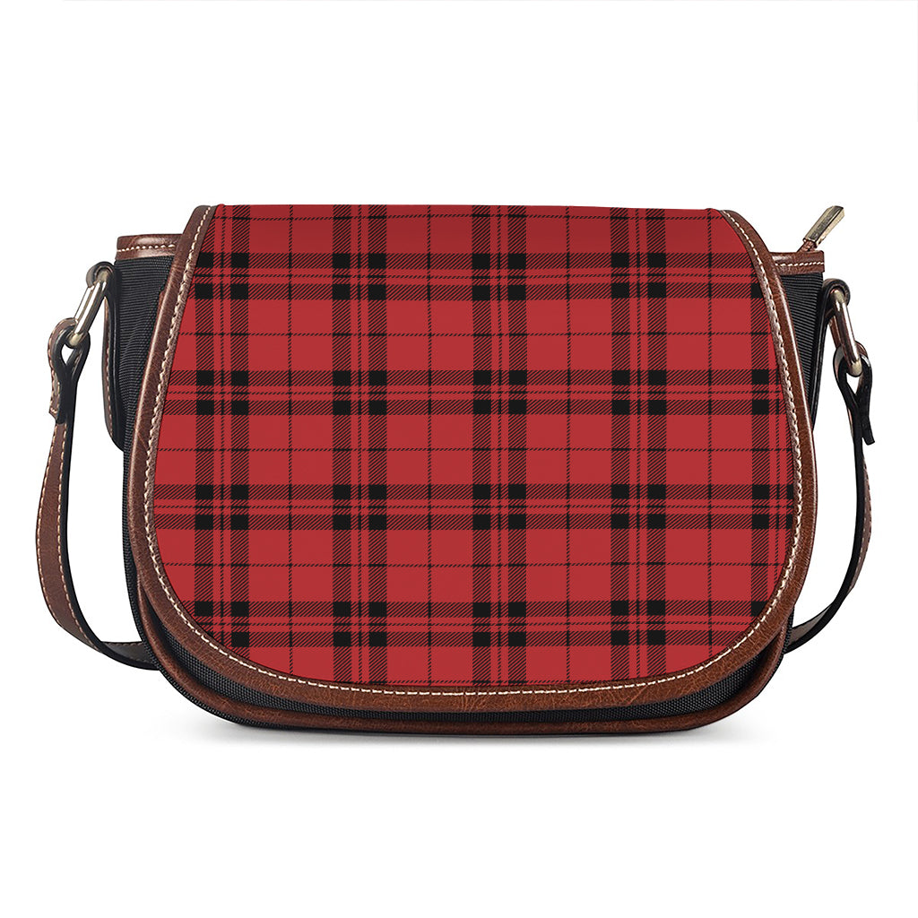Red And Black Tartan Pattern Print Saddle Bag