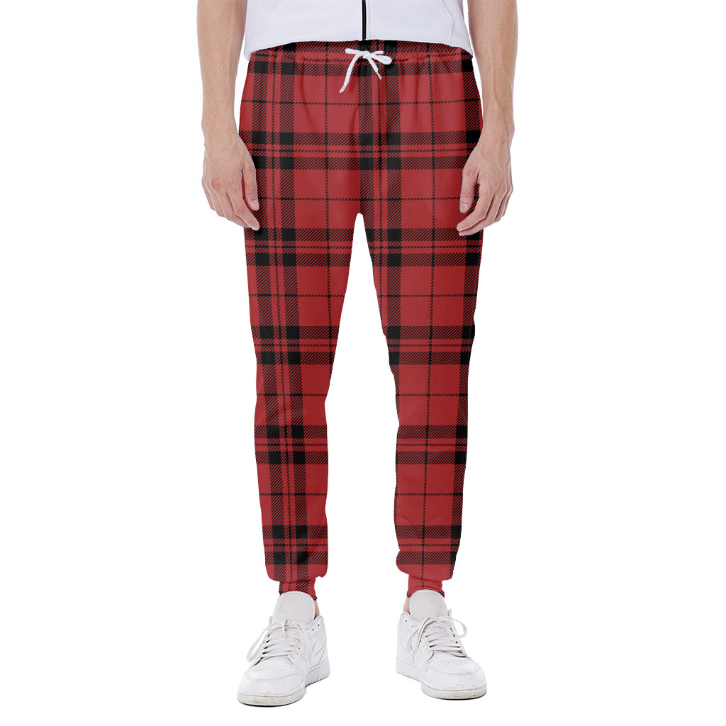 Red And Black Tartan Pattern Print Scuba Joggers