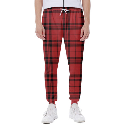 Red And Black Tartan Pattern Print Scuba Joggers