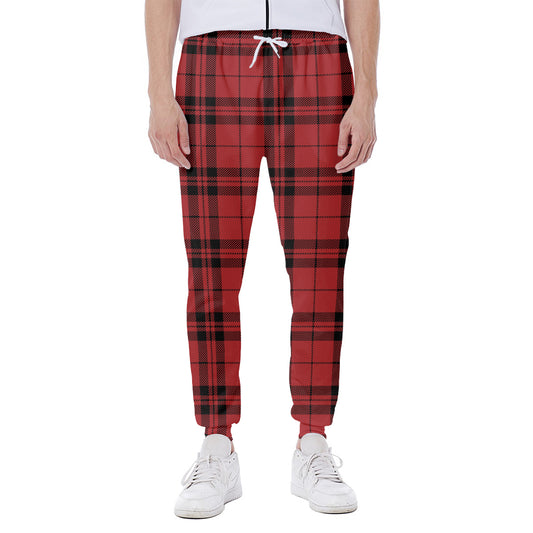 Red And Black Tartan Pattern Print Scuba Joggers