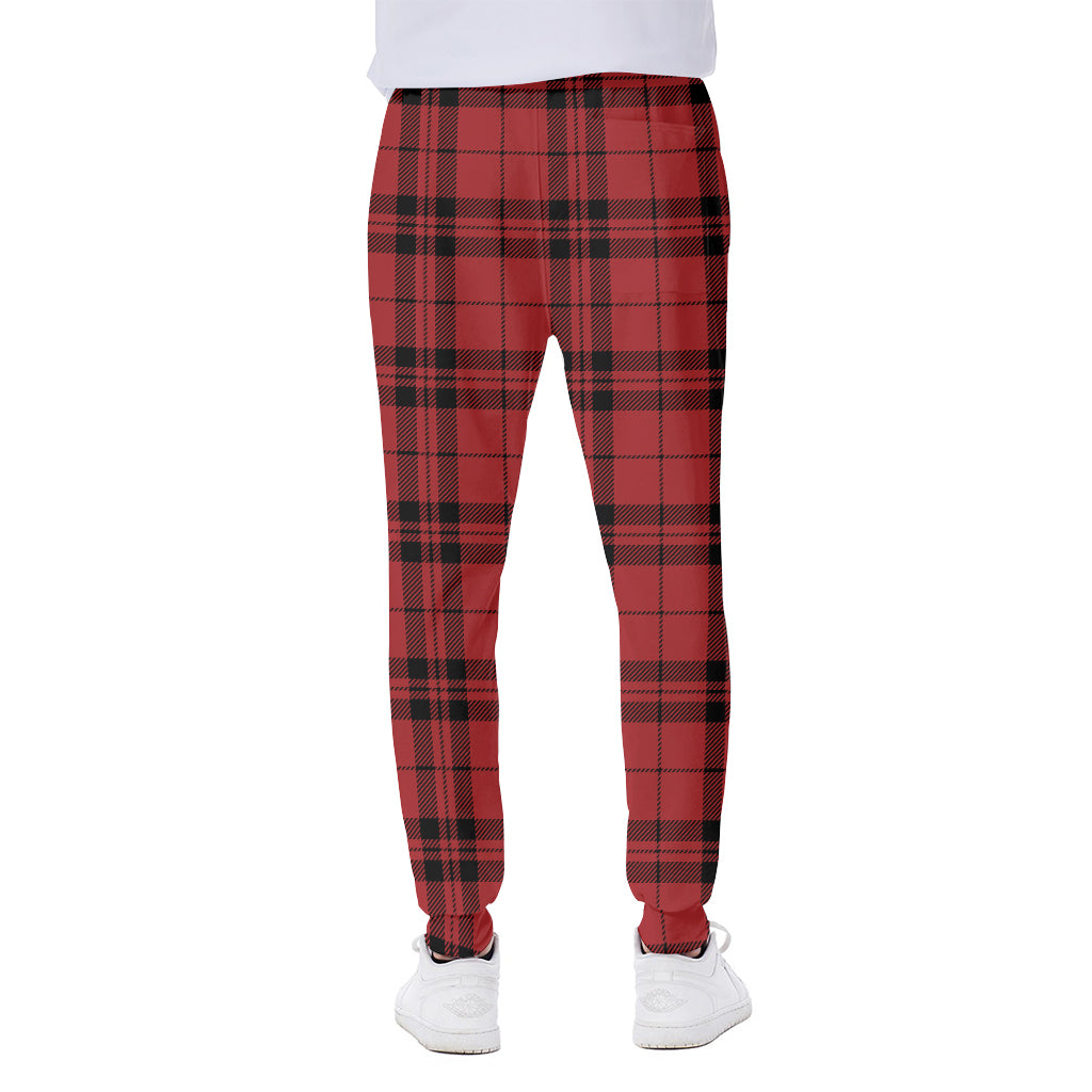 Red And Black Tartan Pattern Print Scuba Joggers