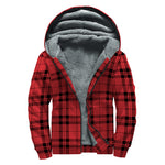 Red And Black Tartan Pattern Print Sherpa Lined Zip Up Hoodie