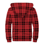 Red And Black Tartan Pattern Print Sherpa Lined Zip Up Hoodie