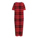 Red And Black Tartan Pattern Print Short Sleeve Long Nightdress