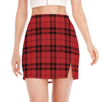 Red And Black Tartan Pattern Print Side Slit Mini Skirt