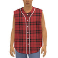 Red And Black Tartan Pattern Print Sleeveless Baseball Jersey