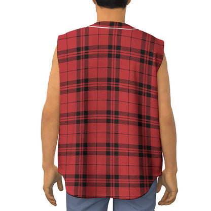 Red And Black Tartan Pattern Print Sleeveless Baseball Jersey
