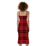 Red And Black Tartan Pattern Print Slim Fit Midi Cami Dress