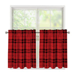 Red And Black Tartan Pattern Print Tier Curtains