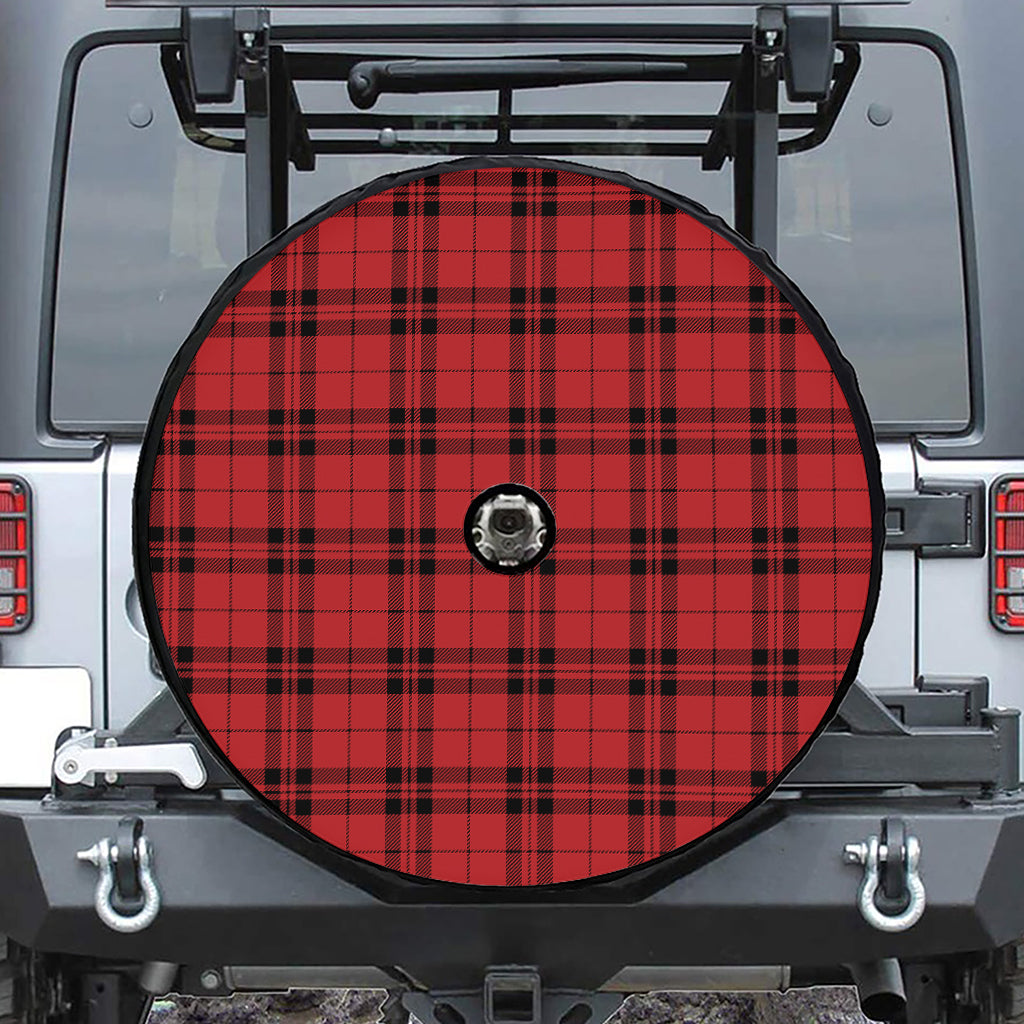 Red And Black Tartan Pattern Print Tire Cover With Camera Hole