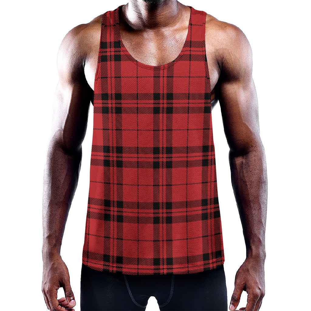 Red And Black Tartan Pattern Print Training Tank Top