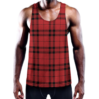 Red And Black Tartan Pattern Print Training Tank Top