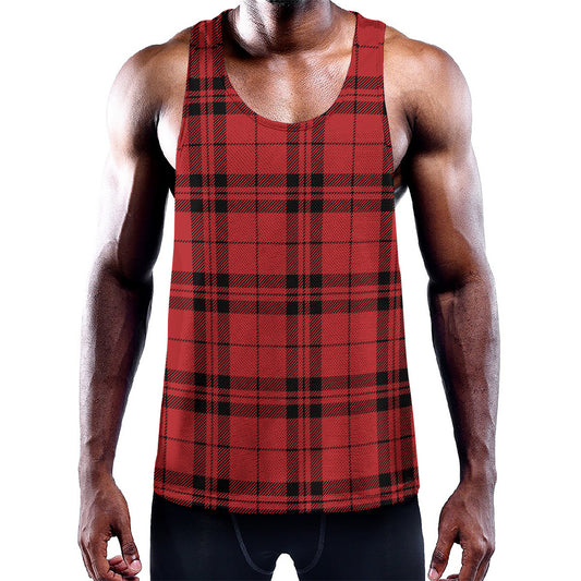 Red And Black Tartan Pattern Print Training Tank Top
