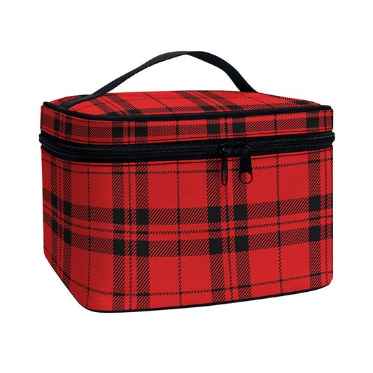 Red And Black Tartan Pattern Print Travel Makeup Bag
