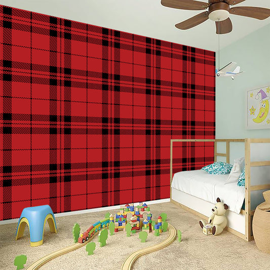 Red And Black Tartan Pattern Print Wall Sticker