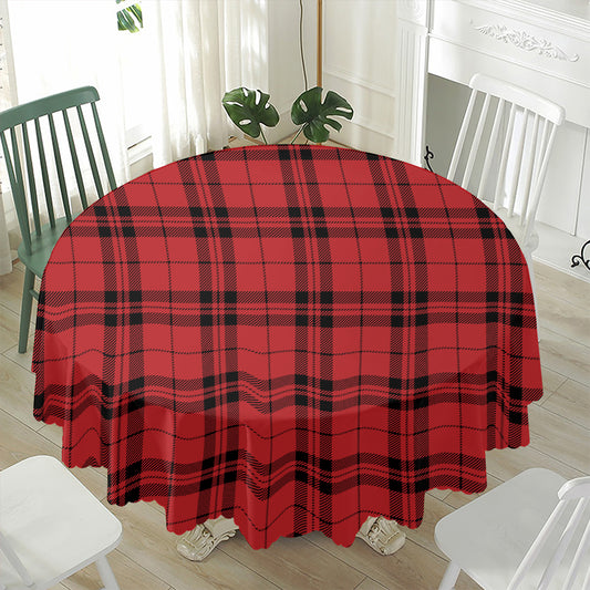 Red And Black Tartan Pattern Print Waterproof Round Tablecloth