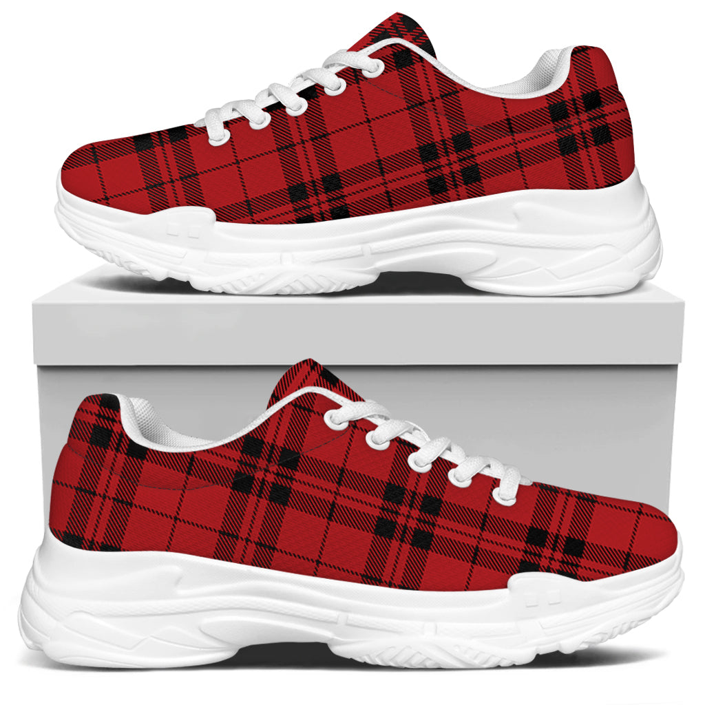 Red And Black Tartan Pattern Print White Chunky Shoes