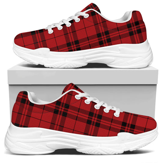 Red And Black Tartan Pattern Print White Chunky Shoes