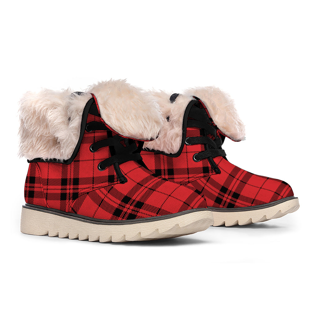 Red And Black Tartan Pattern Print Winter Boots