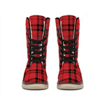 Red And Black Tartan Pattern Print Winter Boots