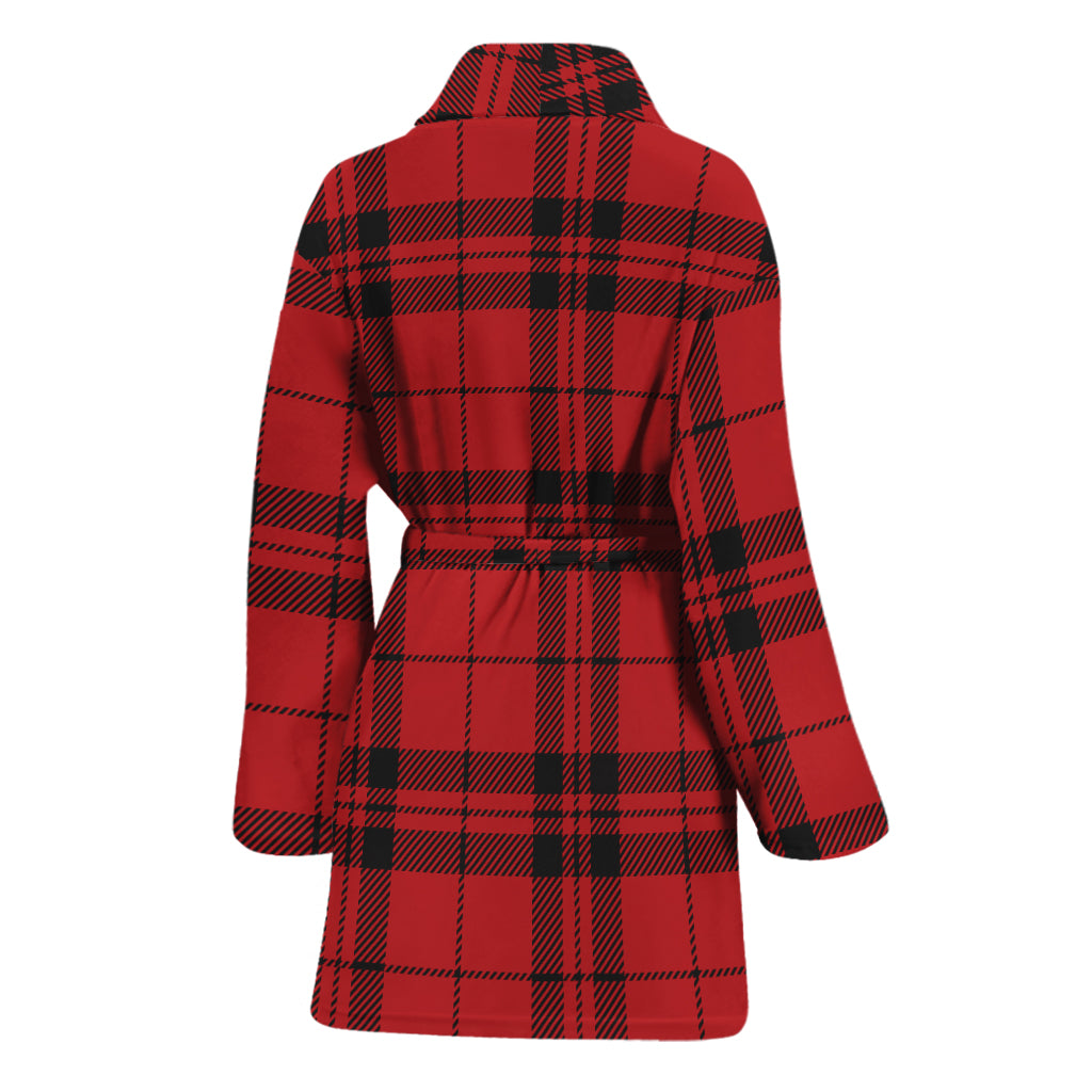 Red And Black Tartan Pattern Print Women's Bathrobe