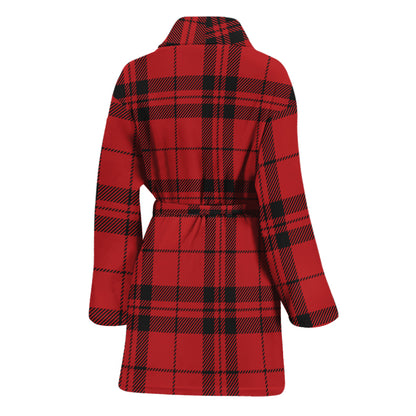 Red And Black Tartan Pattern Print Women's Bathrobe