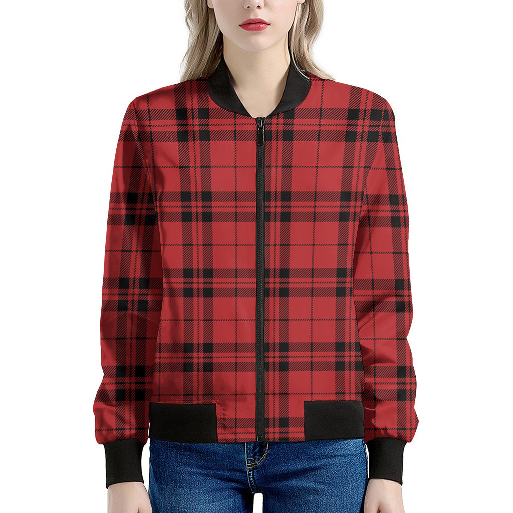 Red And Black Tartan Pattern Print Women's Bomber Jacket