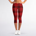 Red And Black Tartan Pattern Print Women's Capri Leggings