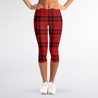 Red And Black Tartan Pattern Print Women's Capri Leggings