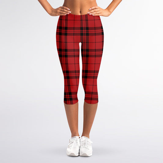 Red And Black Tartan Pattern Print Women's Capri Leggings