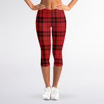 Red And Black Tartan Pattern Print Women's Capri Leggings