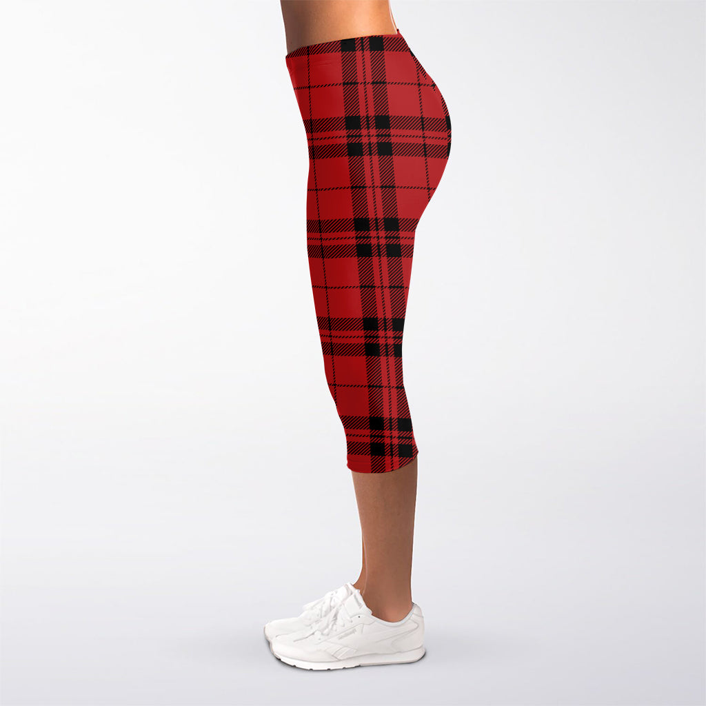 Red And Black Tartan Pattern Print Women's Capri Leggings