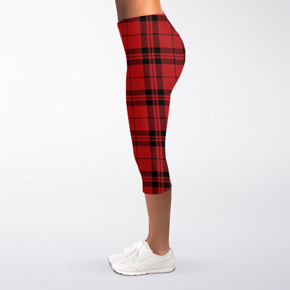 Red And Black Tartan Pattern Print Women's Capri Leggings