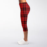 Red And Black Tartan Pattern Print Women's Capri Leggings