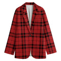 Red And Black Tartan Pattern Print Women's Cotton Blazer