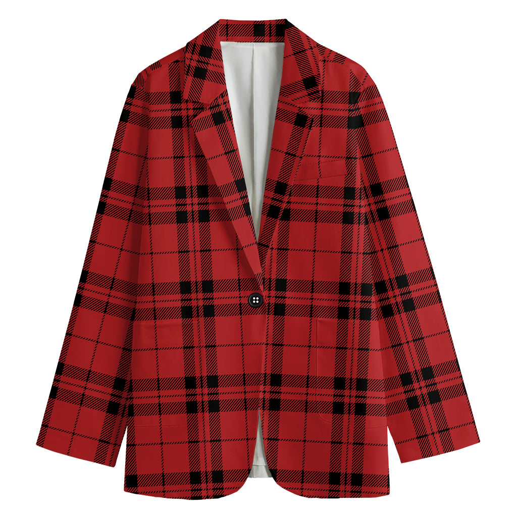 Red And Black Tartan Pattern Print Women's Cotton Blazer