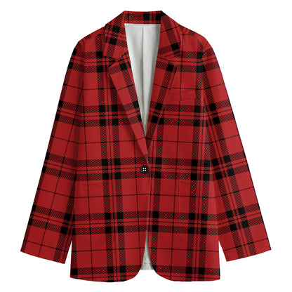 Red And Black Tartan Pattern Print Women's Cotton Blazer