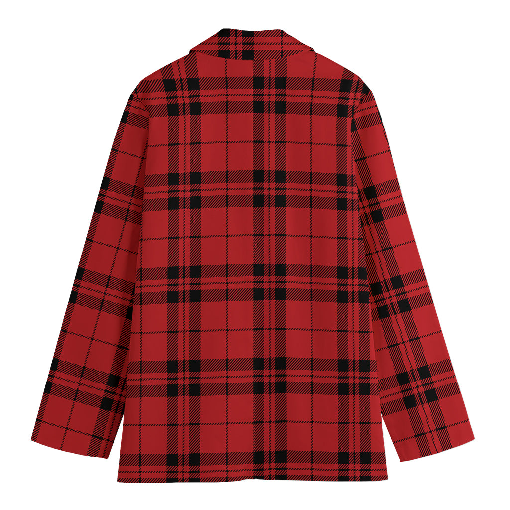 Red And Black Tartan Pattern Print Women's Cotton Blazer