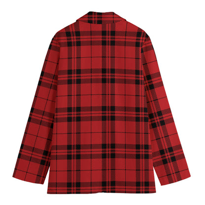 Red And Black Tartan Pattern Print Women's Cotton Blazer
