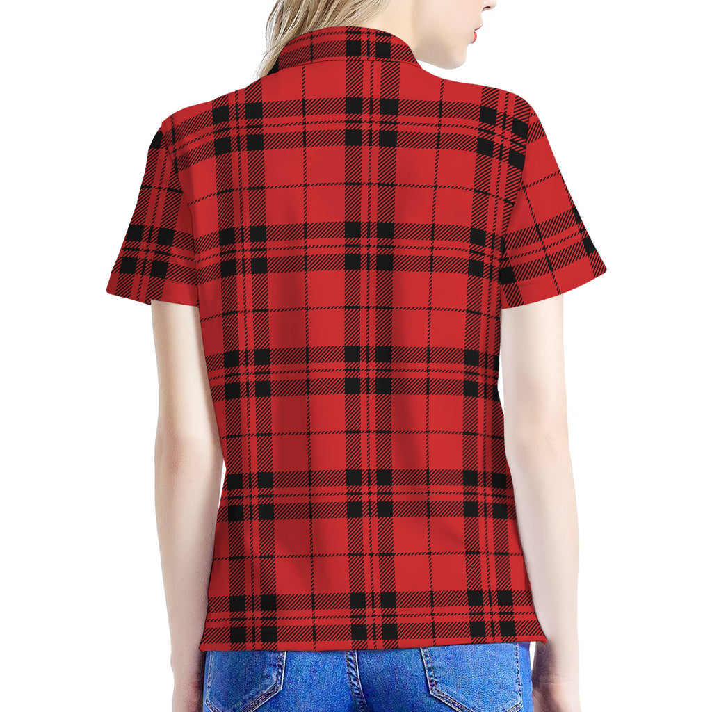 Red And Black Tartan Pattern Print Women's Polo Shirt