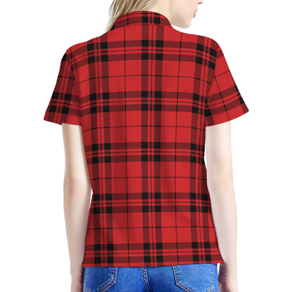 Red And Black Tartan Pattern Print Women's Polo Shirt